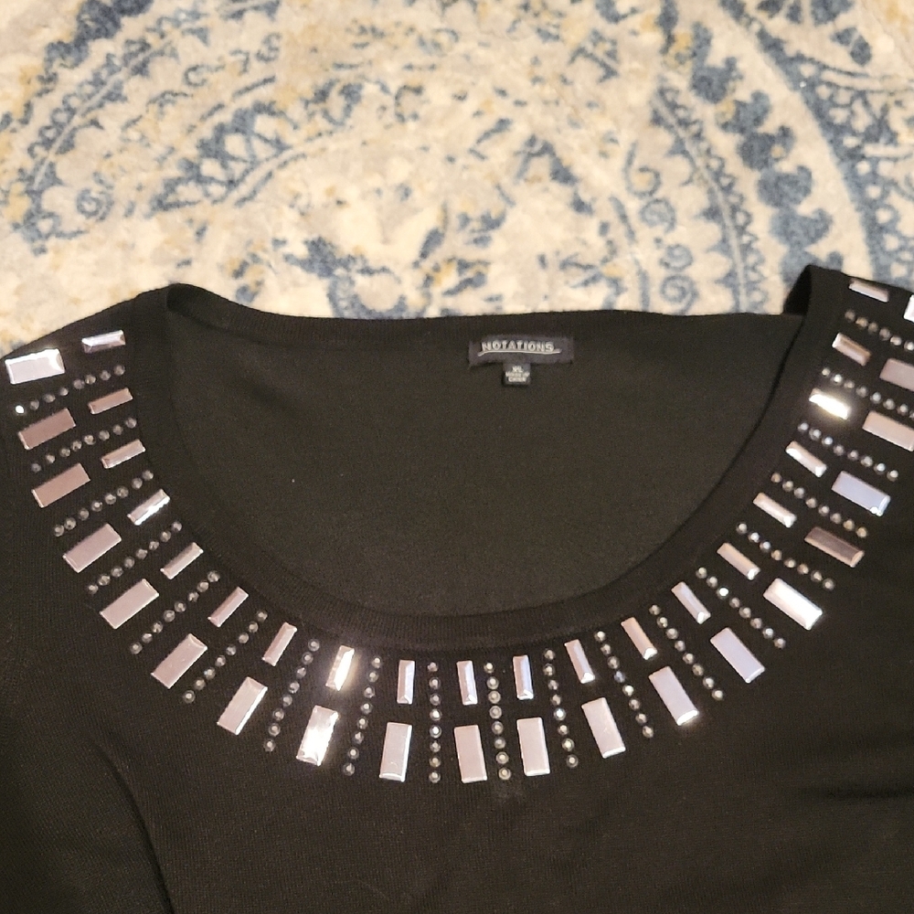 Notations Black Tee with Silver Detailing
